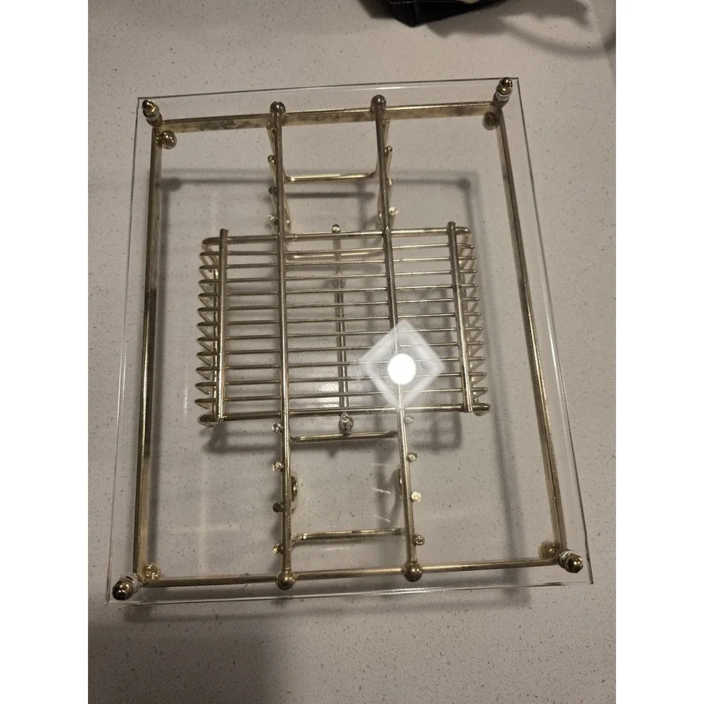 Vintage‎ MCM Gold Tone Metal & Lucite MAKE-UP Silverware Buffett Caddy Tray